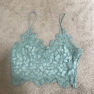 Green/mint lace crop top